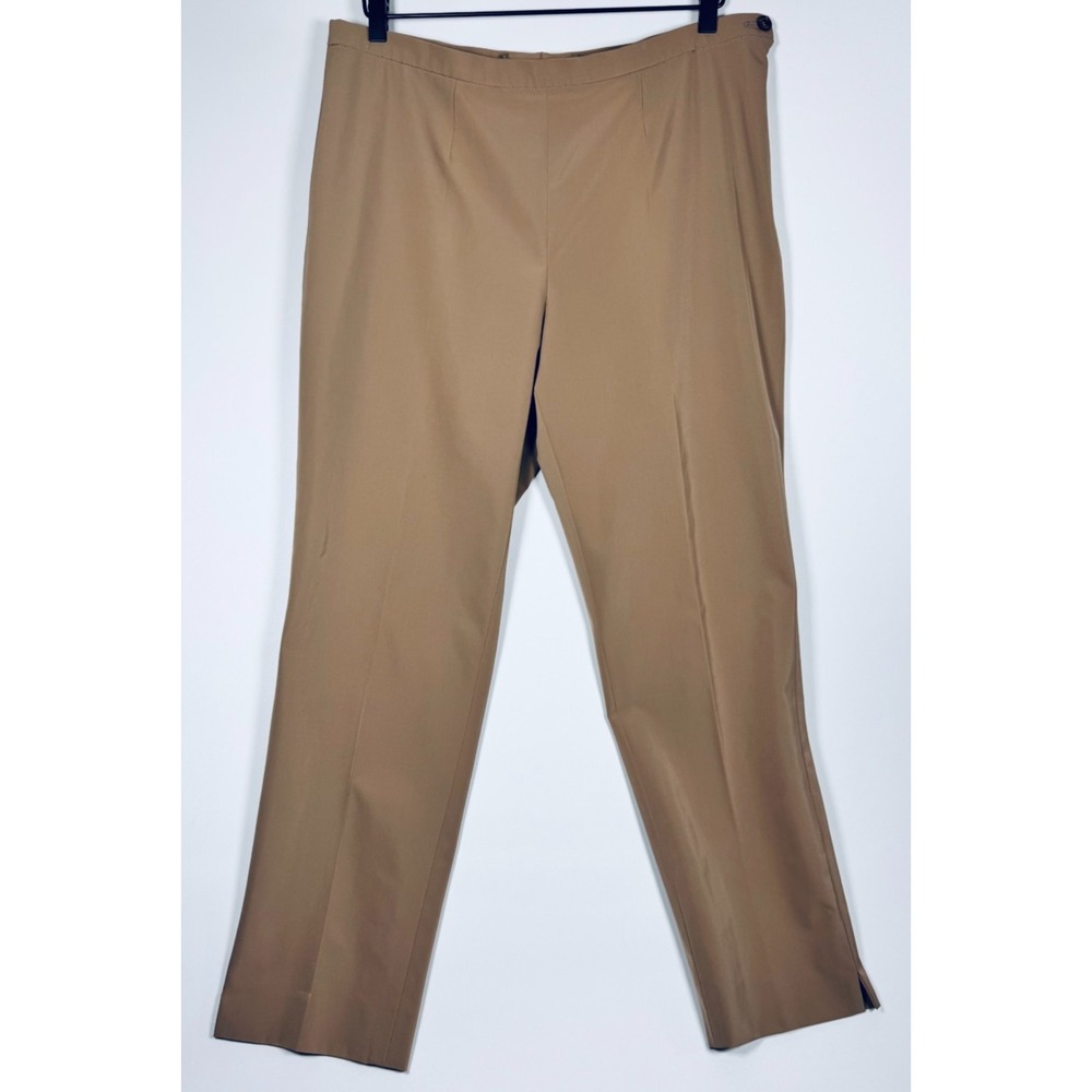Bogner Women Pants Size 14 Tan Stretch Straight Leg Size Zip Ankle Slit Luxury